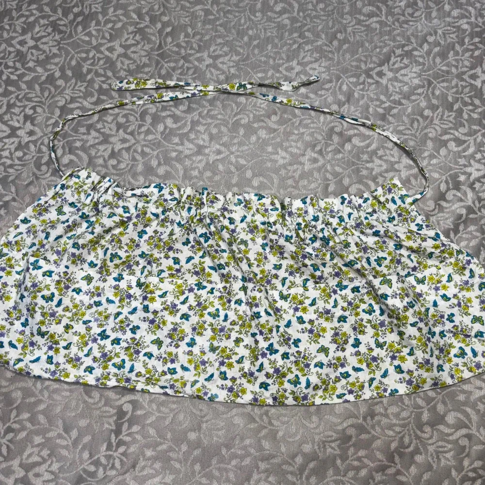 Vintage Floral Butterfly Half Apron Yellow Purple Teal Handmade‎ Pockets